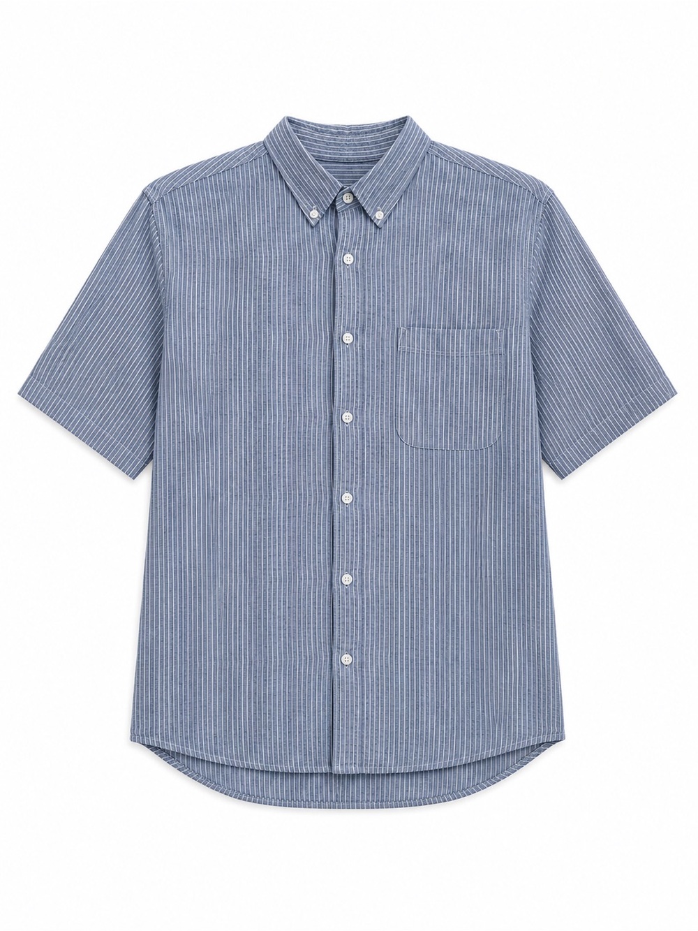 Everlane Men's Short-Sleeve Blue Stripe Linen Button-Down Shirt in a Size XL
